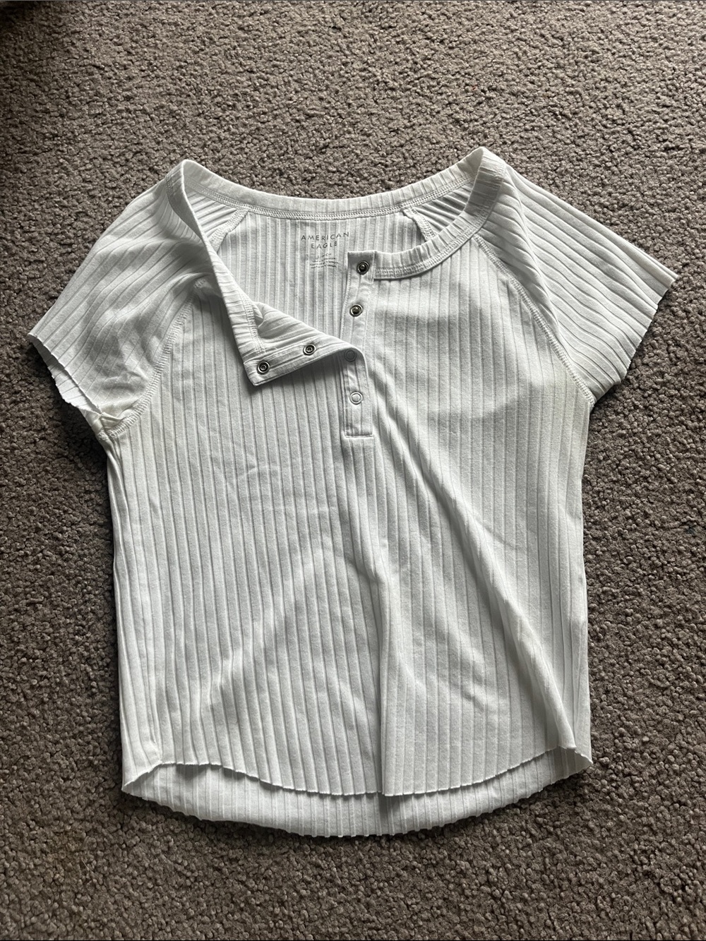 American Eagle Outfitters White Ribbed Henley Short Sleeve Top
